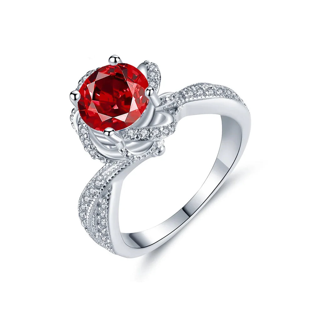 MuShan Jewelry Factory Rotating Rose Ring Female S925 Pure Silver Full Diamond Set with Colored Zircon Ring