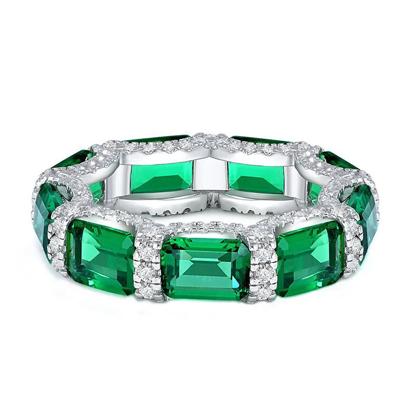 MuShan Jewelry Factory New Emerald Lined Ring S925 Pure Silver Ring Female Niche Design Silver High Carbon Diamond Jewelry