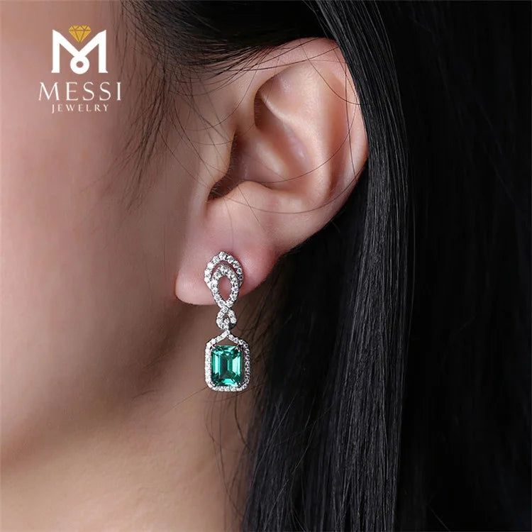 Gemfiori Messi Jewelry Vintage 14k 18k Gold Jewelry Earring Women Earring Long Pendant Emerald Drop Earings