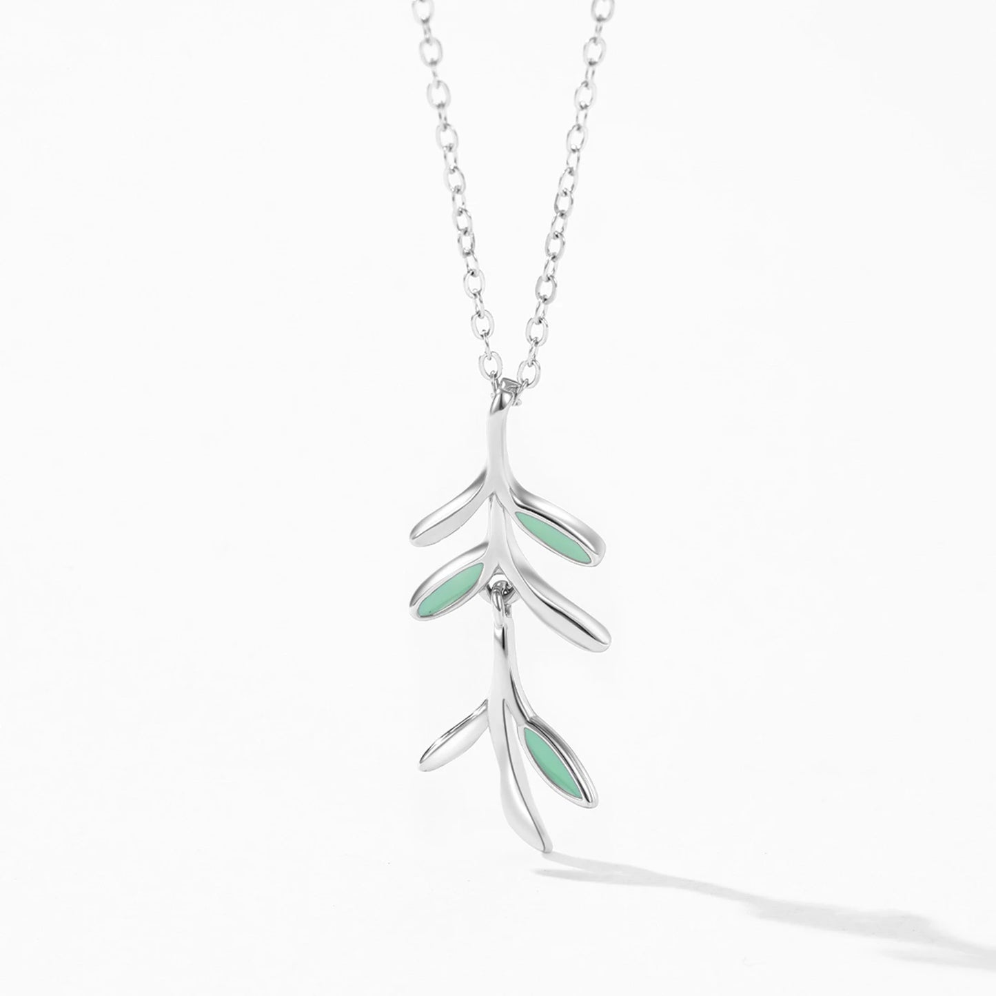 Ailmay 925 Sterling Silver Tree Branch Leaf Enamel Rings Necklace For Fine Female Fashion Jewelry Set