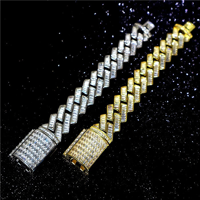 Fashion Jewelry Miami Cuban Iced Out Cuban Link Bangle Men's Women's Luxury Hiphop Wedding Gold Plated Brass