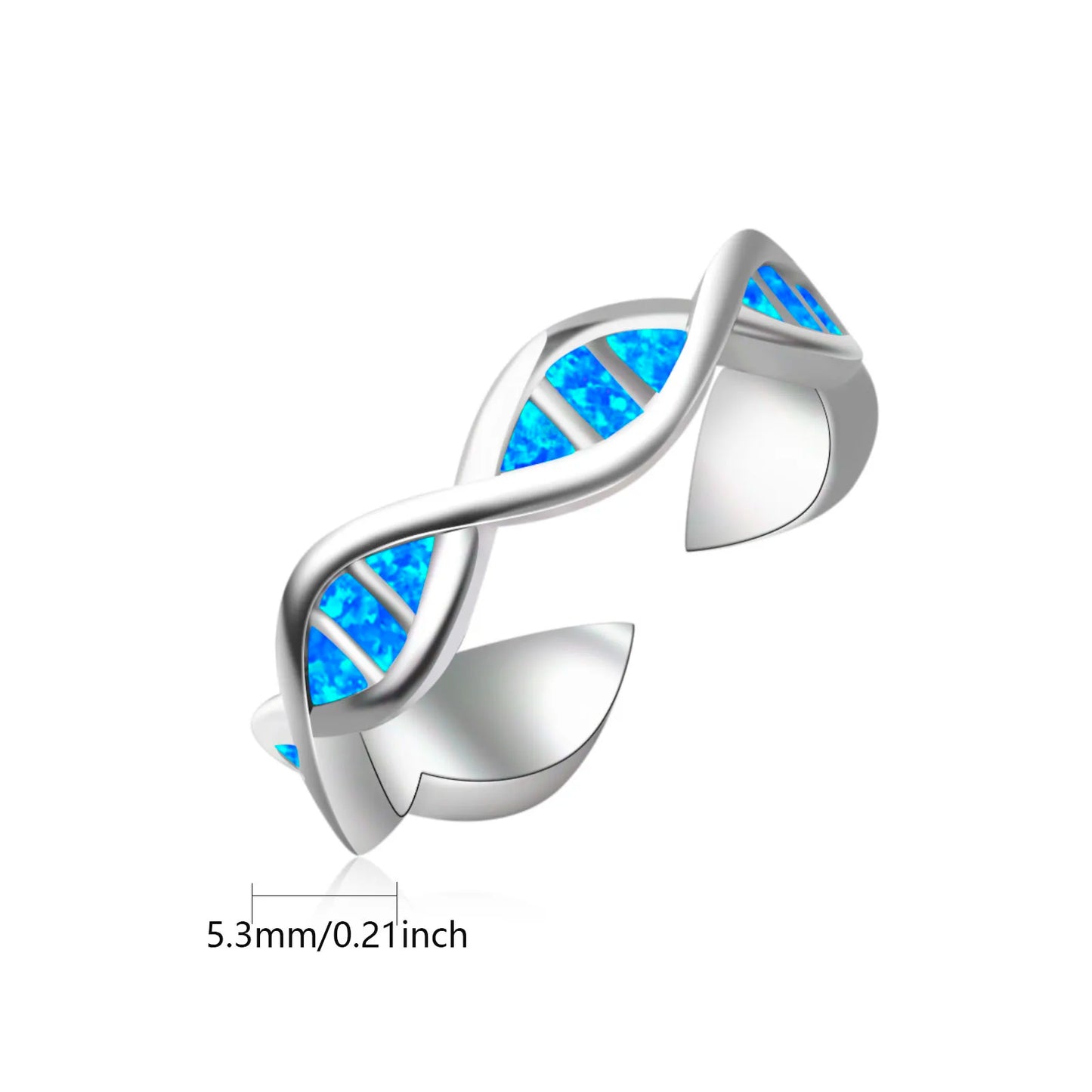 Science Style DNA Double Helix Open Ring | Blue Opal Inlay Stainless Steel Adjustable Finger Ring for Women Men Fashion Jewelry
