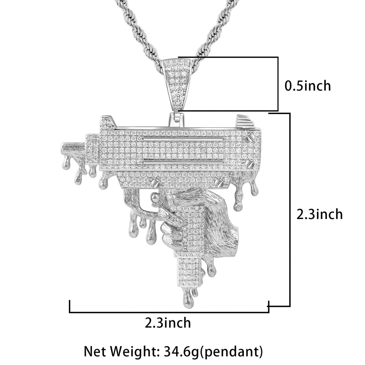 BiG-BOSS Factory Direct Sale Party Gift Hip Hop Style Uzi Gun Charm Pendant Men's Chilled Pistol Gun Pendant for Men