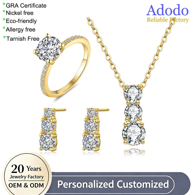 ArtistA D Color 2 Carat Moissanite Gradient Size 3 Diamond Elegant Pendant Necklace EarringRings Jewelry Set for Women