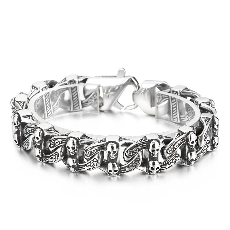 KALEN Punk Skull Charms Links Bracelet – Silver