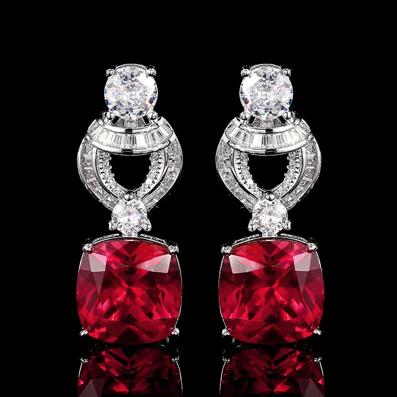 Eco-friendly Copper 12*12MM Square Zircon Pendant Earrings Ring Set Bridal Jewelry Elegant Wedding Sets for Women