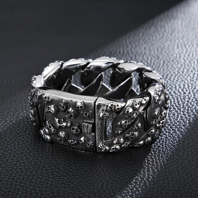 REBEL Retro Punk Fine Jewelry Fashion Bracelets Stainless Steel Skulls Cuban Links Bracelet