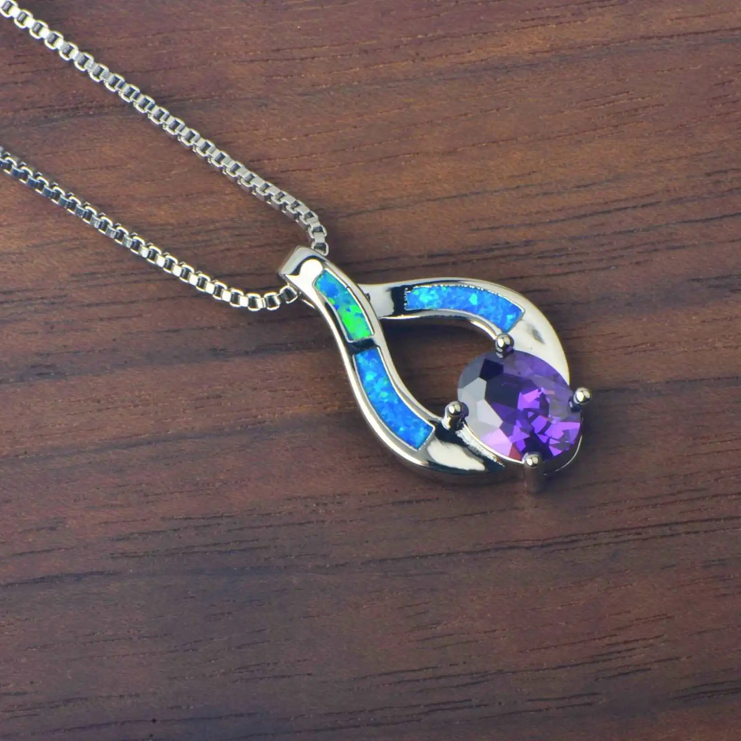 Tiktok Ins Viral Blue Opal Heart Necklace | Copper Silver Plated Nightingale Pendant Bohemian Jewelry Wholesale