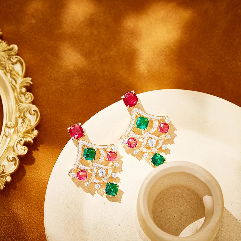 2025 New Style Colored Gemstone Necklace Earrings Sexy Women's Jewelry Set Brass Skin Friendly Non Oxidizing Wedding Accessories