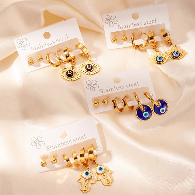 S&S 18K Gold Plated Eye & Heart Hoop Earring Set – Collection