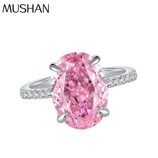 MuShan Jewelry Factory New 4 Carat Women Ring in Pink Egg Shape 925 Silver Ring 9*13 Shining Ice Flower Cut Pigeon Egg Style