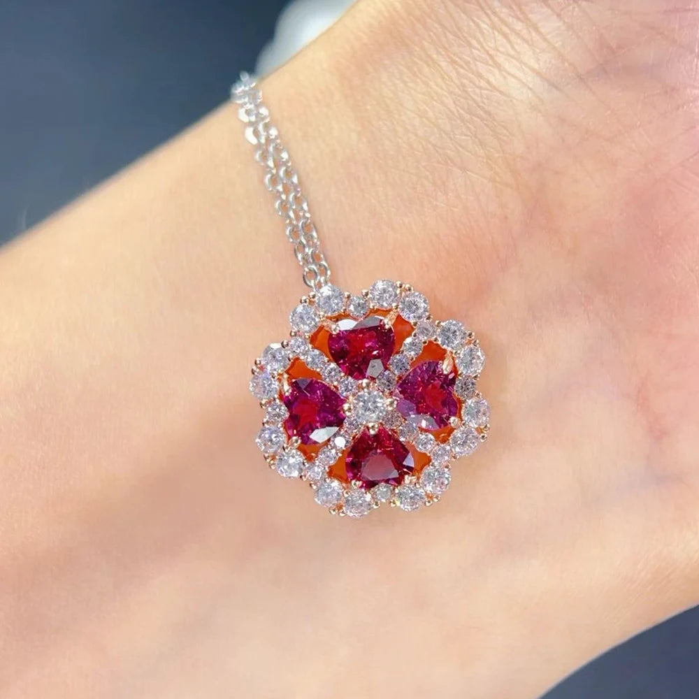 Natural Garnet Pendant Necklace 925 Sterling Silver Rhodium Plated Luxury Jewelry for Trendy Engagement Anniversary Party Gifts