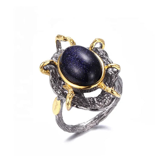 Antique Style Recycled Royal Blue Lab 18K Gold Plated Cz Ring 925 Sterling Silver Ring Wholesale Jewlery/jewelry  Rings Stone