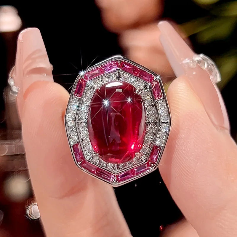 Gemfiori 2025 New Jewelry Simulation Red Corundum Retro Zircon Light Luxury Set Valentine's Day Gift