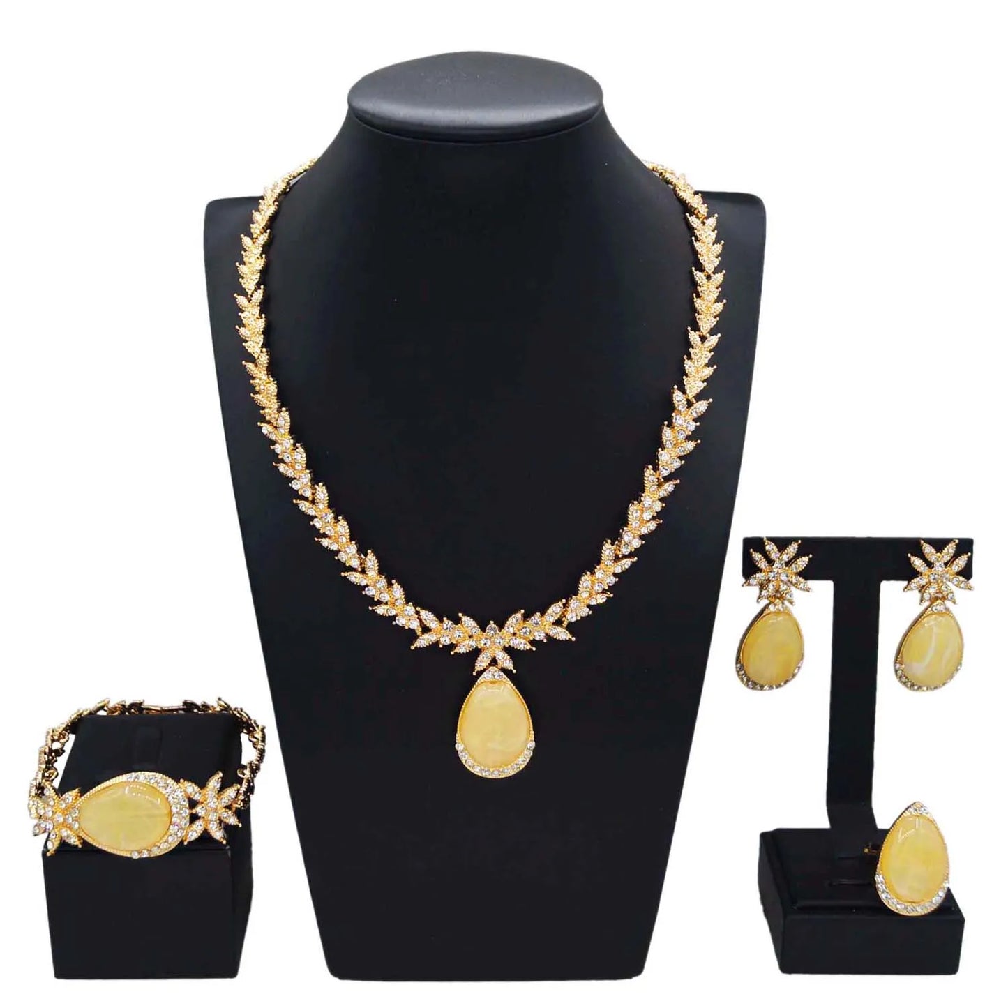 Zhuerrui Exquisite Woman Gold Jewelry Sets Silver Diamond Drop Necklace Jewelry Set Cheap Bridal Costume Accessories HC23227
