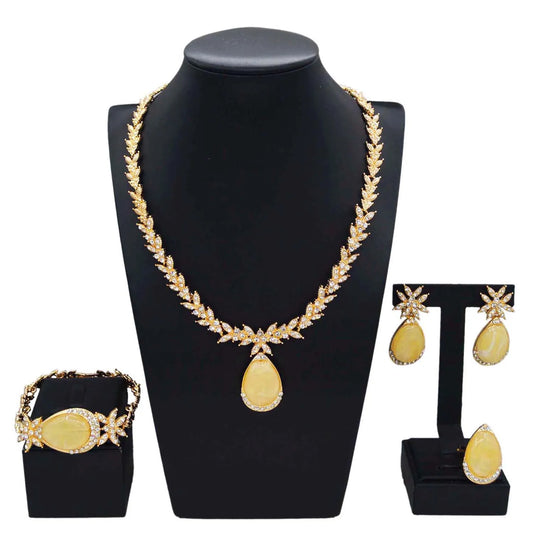 Zhuerrui Exquisite Woman Gold Jewelry Sets Silver Diamond Drop Necklace Jewelry Set Cheap Bridal Costume Accessories HC23227