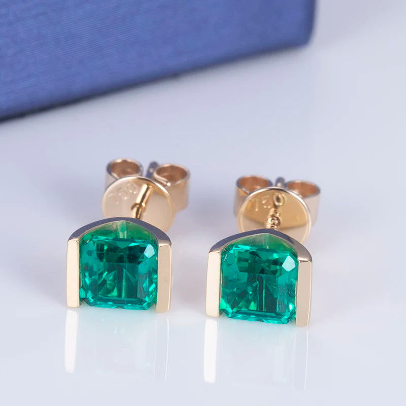 Messi Jewelry MSE-529 925 Silver Lab Grown Emerald  Woman Fashion Stud Earrings
