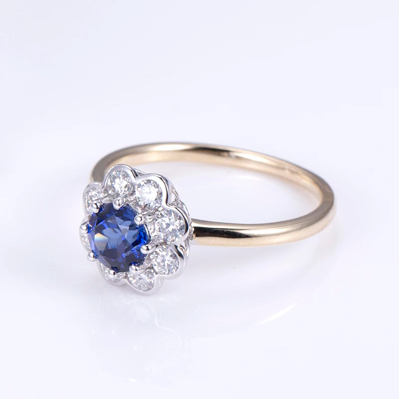 Messi Jewelry Custom Jewelry MSR-1546 9k Yellow Gold Engagement Ring Lab Grown Sapphire Ring
