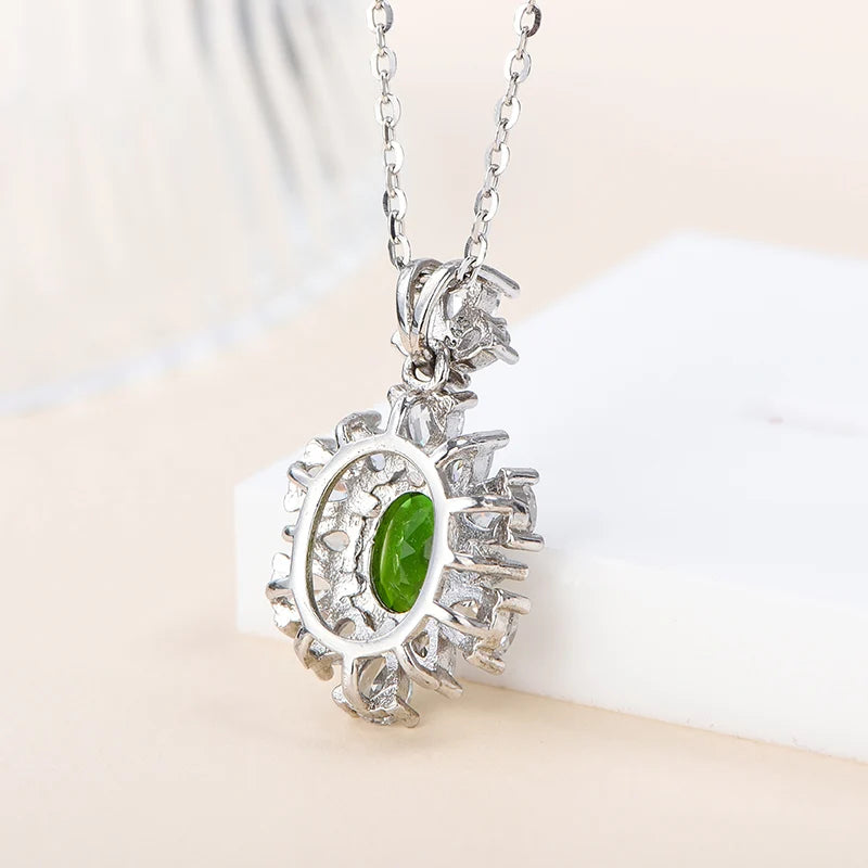 Gioiellieri Supplier Natural Diopside Gemstone Rhodium Plated 925 Sterling Silver Pendant Necklace Women's Everyday Wear