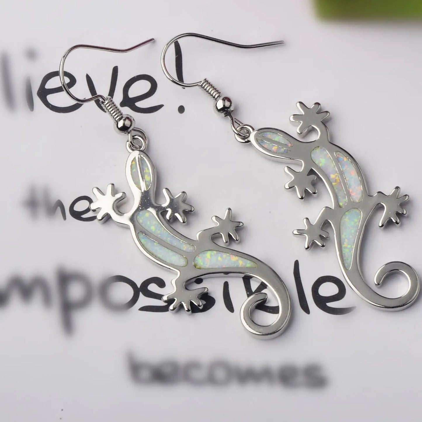 Gecko Opal Drop Earrings - Blue Fire Opal Solitaire & CZ Accent Design | Elegant Formal Jewelry Bulk Gifts