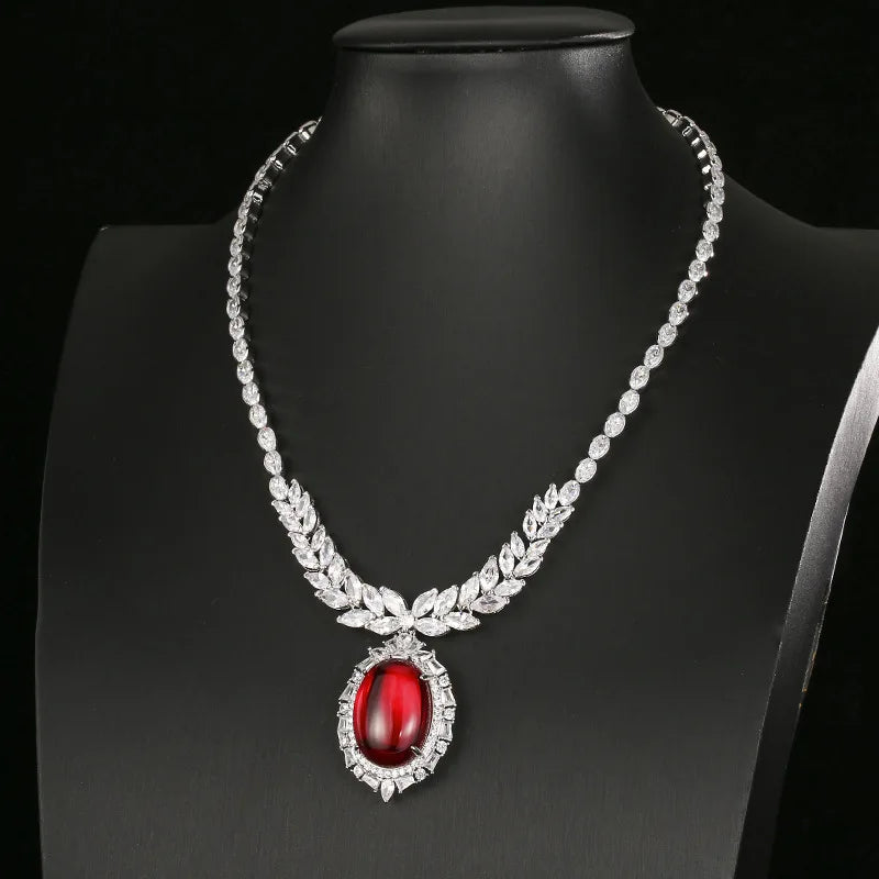 REDheart Fashion Luxury Trendy Brass Inlaid Zircon 18K Gold Plated Flower Shape Pendant Simulation Corundum Women's Premium Banquet