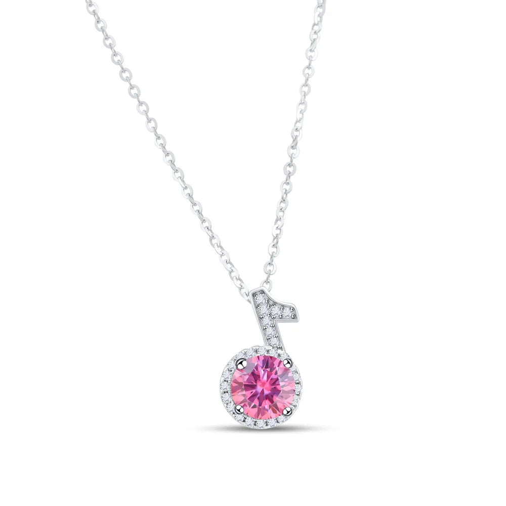 Fine 925 Silver Bezel Set Round Cut 1ct VVS Colored Moissanite Jewelry New Trendy Fashion Layer Musical Note Necklace for Women