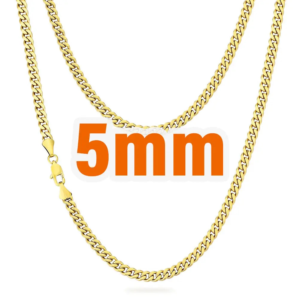 Fashion 3mm 5mm Curb Gold Cuban Link Women Jewelry Stainless Steel Silver 14K Real Gold Plated Miami Cuban Mens Chain Necklace