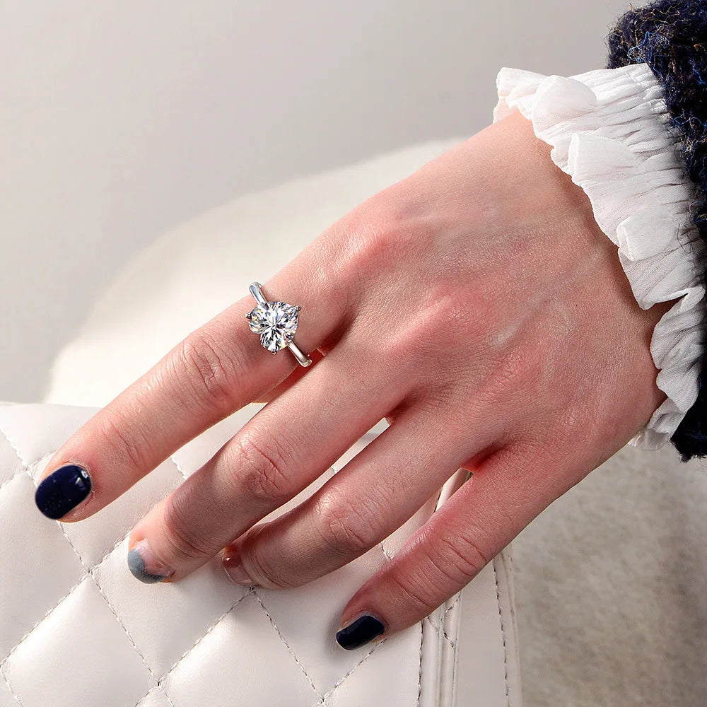 Silverelli | 925 Silver Heart-Shaped Zircon Ring | 10×10mm | Platinum Plated | 6 Colours