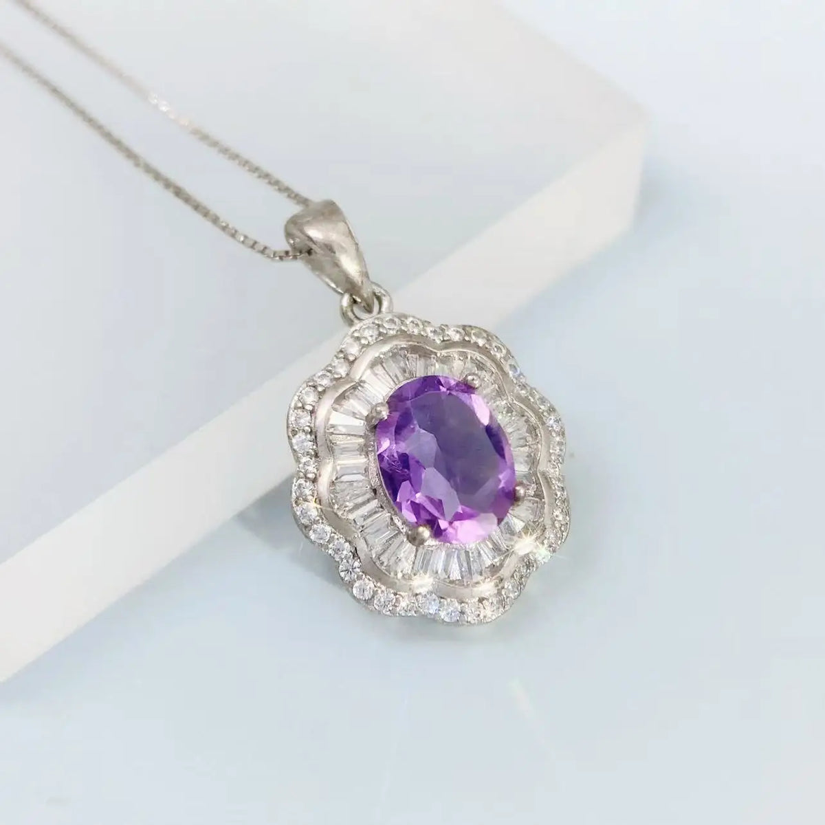 Gioiellieri Amethyst Necklace for Women with Natural Purple Pendant 925 Sterling Silver February Birthstone Healing Crystal Fine Jewelry