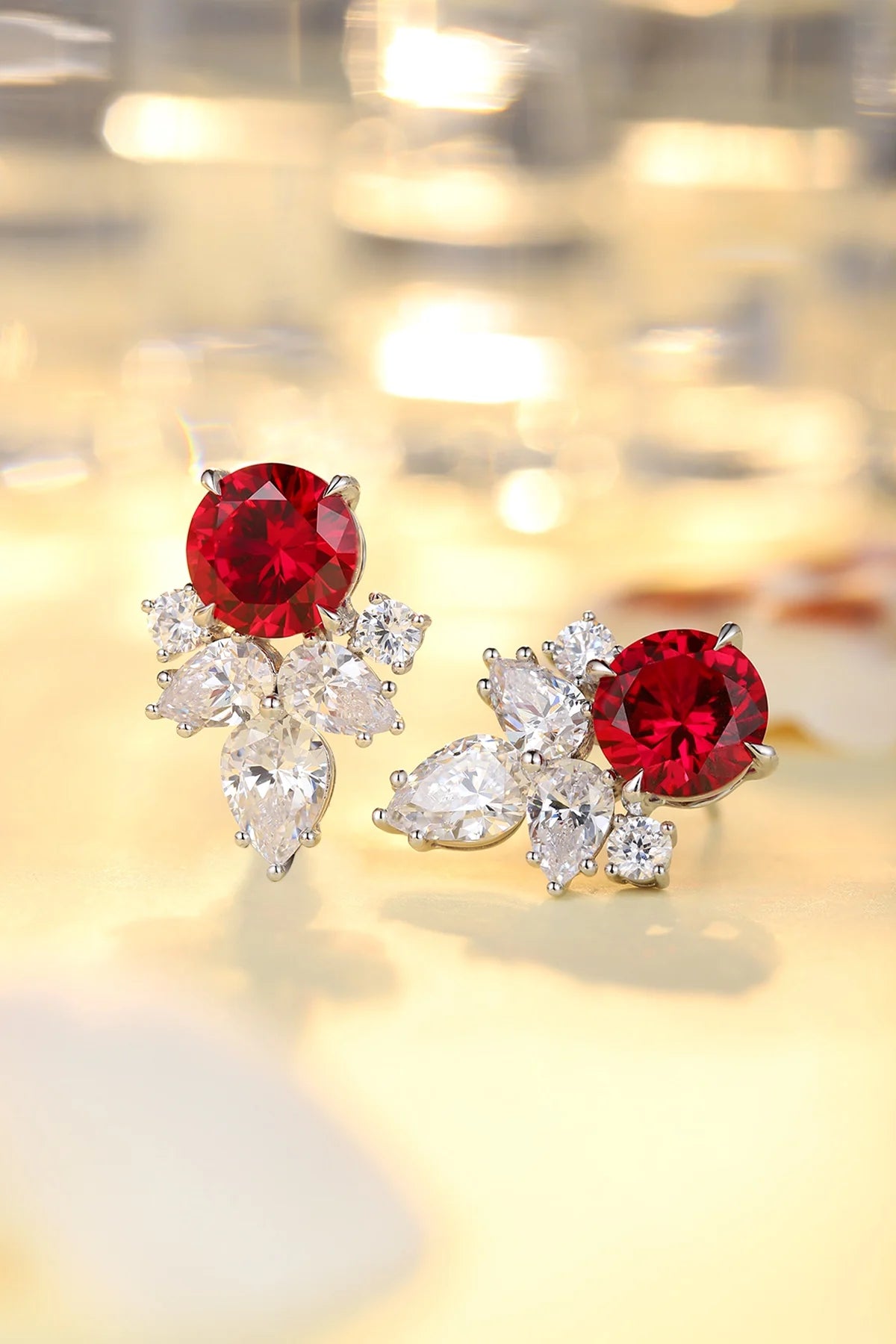 Gemfiori Anster High Quality S925 Lab Grown Ruby Earring Stud Dainty Gemstone Stud Earrings for Women Daily Wear Gift