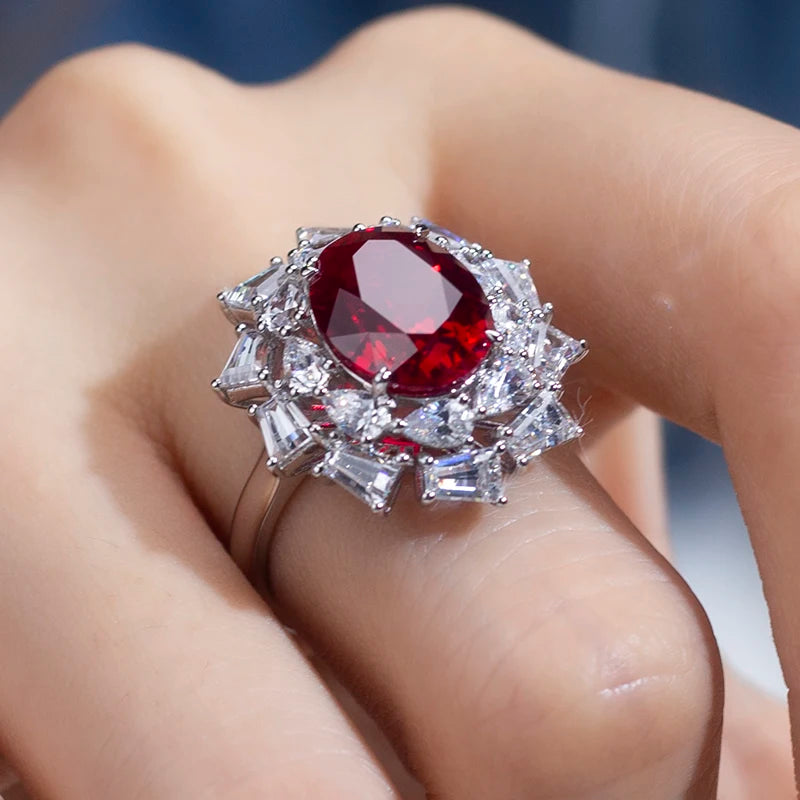 Messi Jewelry  MSR-954 Lab Created Ruby  S925 Oval Ring New Romantic Fashion Design Engagement Ring Wedding Band Classic Gift