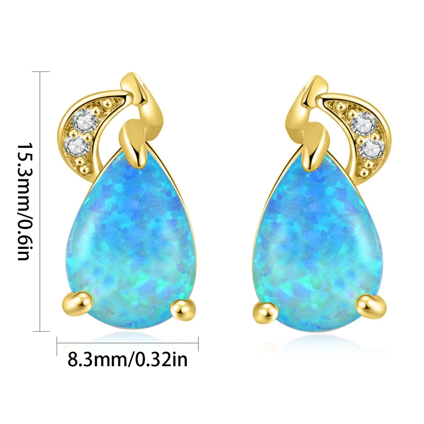Elegant Teardrop Opal Drop Earrings - Blue Fire Opal Solitaire & CZ Accent Design | Formal Daily Jewelry Bulk Gifts