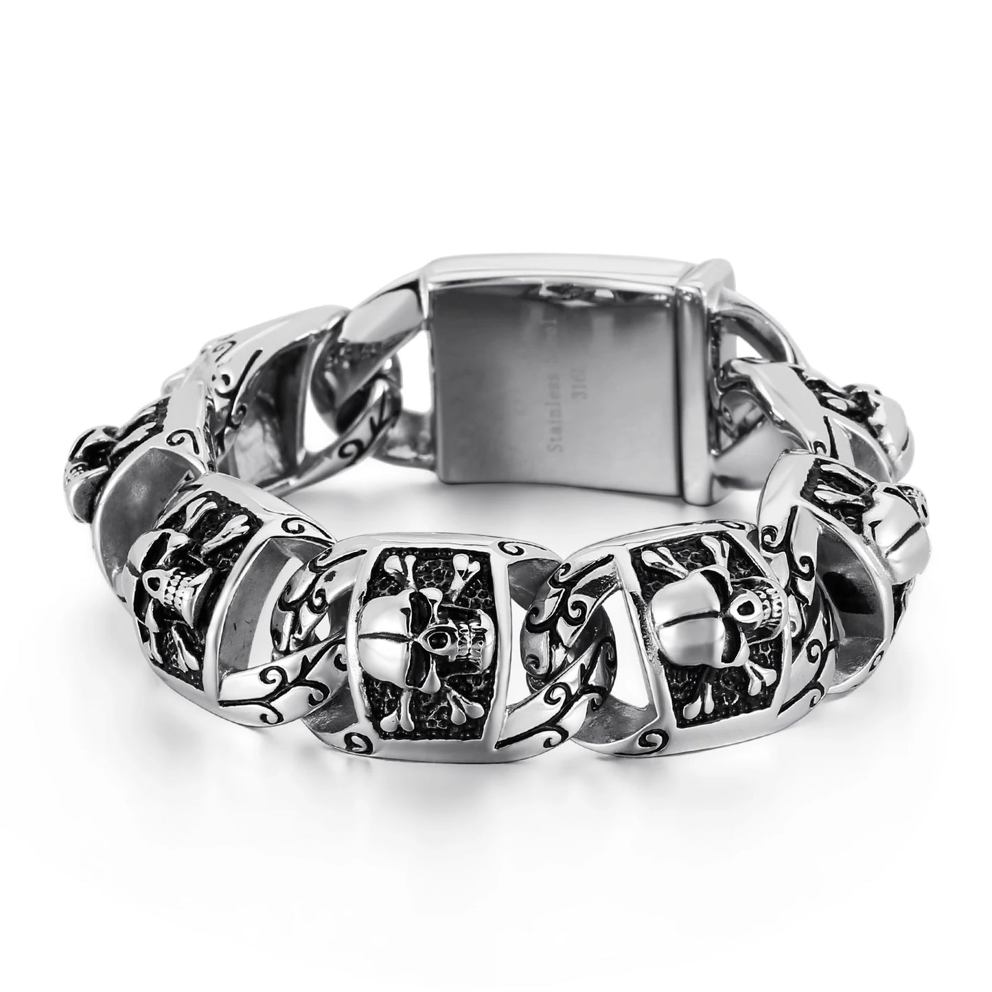KALEN Skeleton Punk Stainless Steel Chunky Cuban Chain Link Bracelet for Men