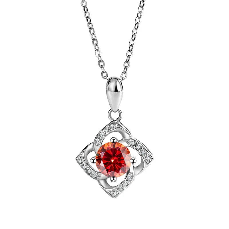 S925 Sterling Silver Platinum Plated Fine 2CT Colorful Moissanite Pendant Lucky Four Leaf Clover Jewelry Necklace for Ladies