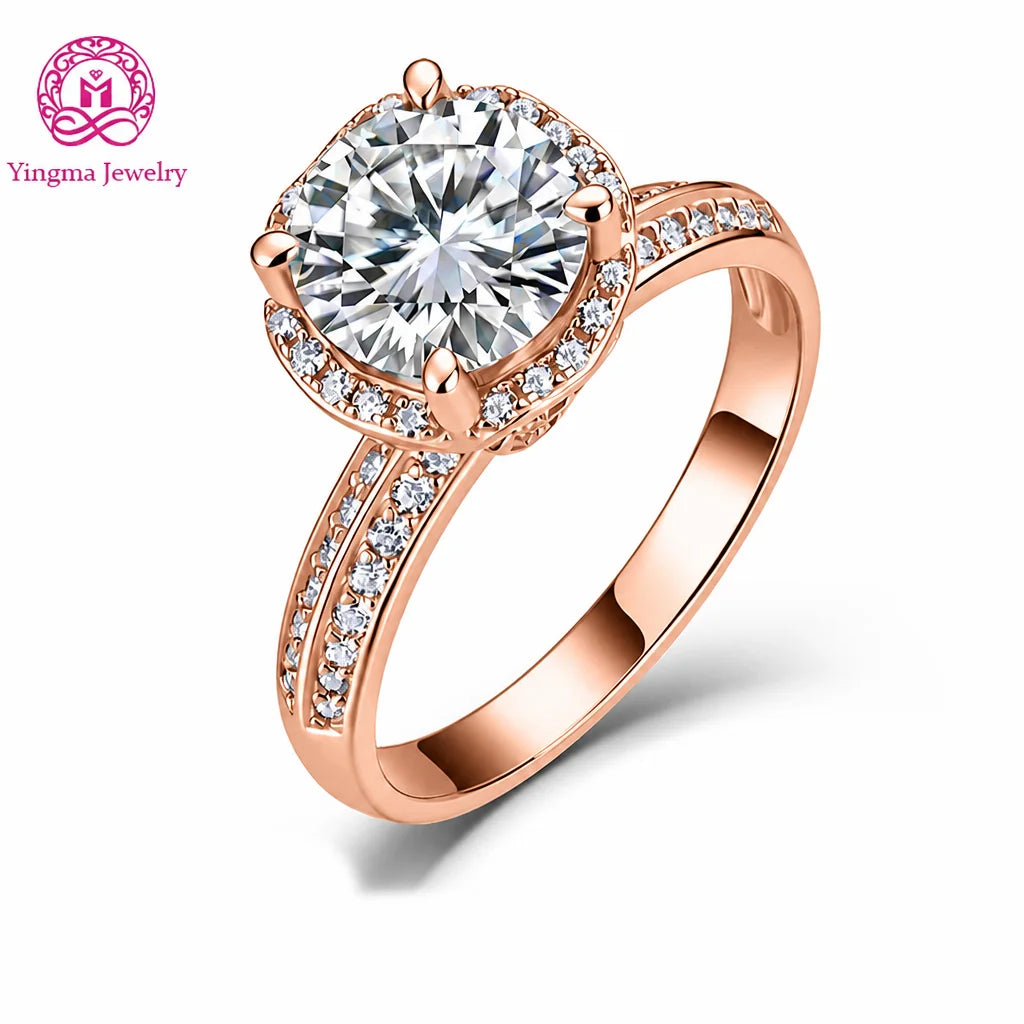 Gioiellieri Sparkly Round Halo Double Pave Shank Lab Grown Diamond Ring 2.5CT D VVS2 9K 10K 14K 18K Gold Women Daily Party Wear Jewelry