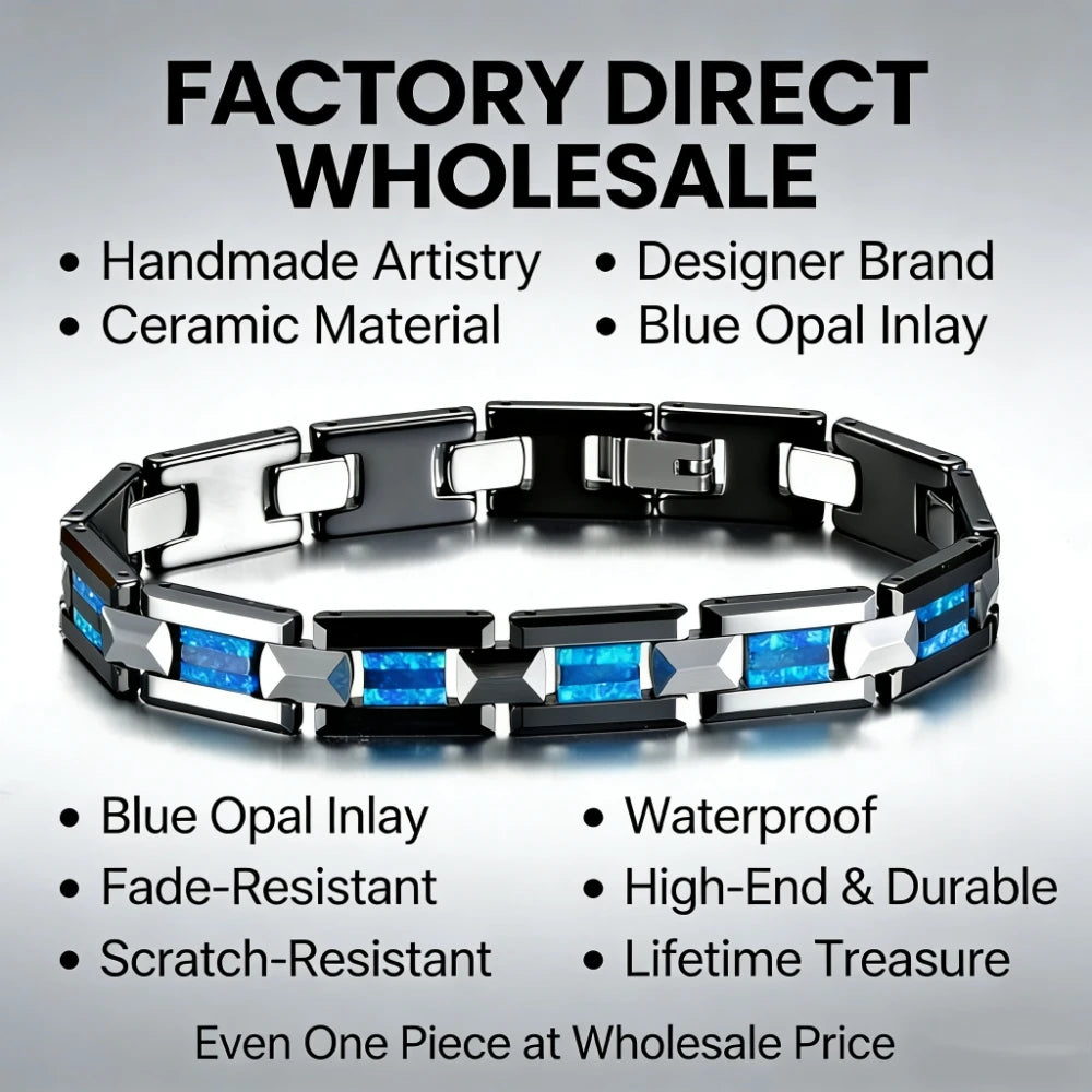 Luxury Hypoallergenic Black Ceramic Natural Blue Opal Bracelets for Men and Women Charm Bangles Tungsten Carbide Jewelry