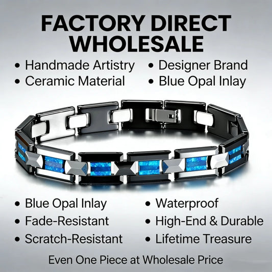 REBEL Luxury Hypoallergenic Black Ceramic Natural Blue Opal Bracelets for Men and Women Charm Bangles Tungsten Carbide Jewelry