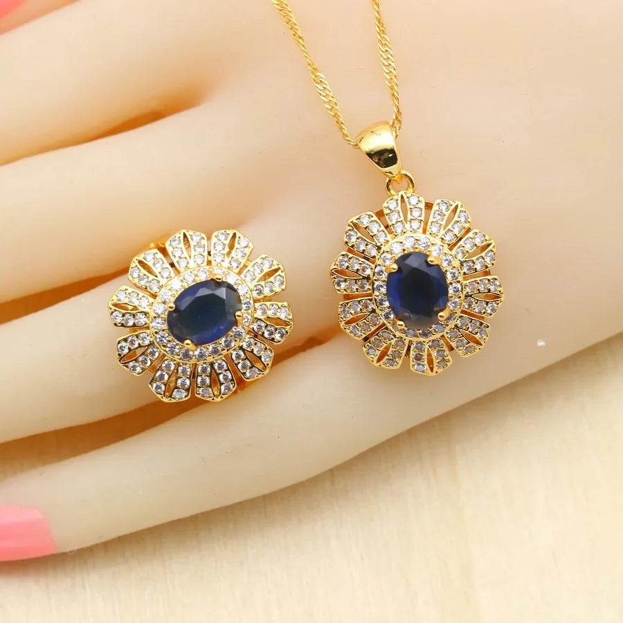 XOTICA Fashion 18k Gold Plated Jewelry for Wedding Party Engagement Includes Earrings Open Ring Bracelet for Christmas