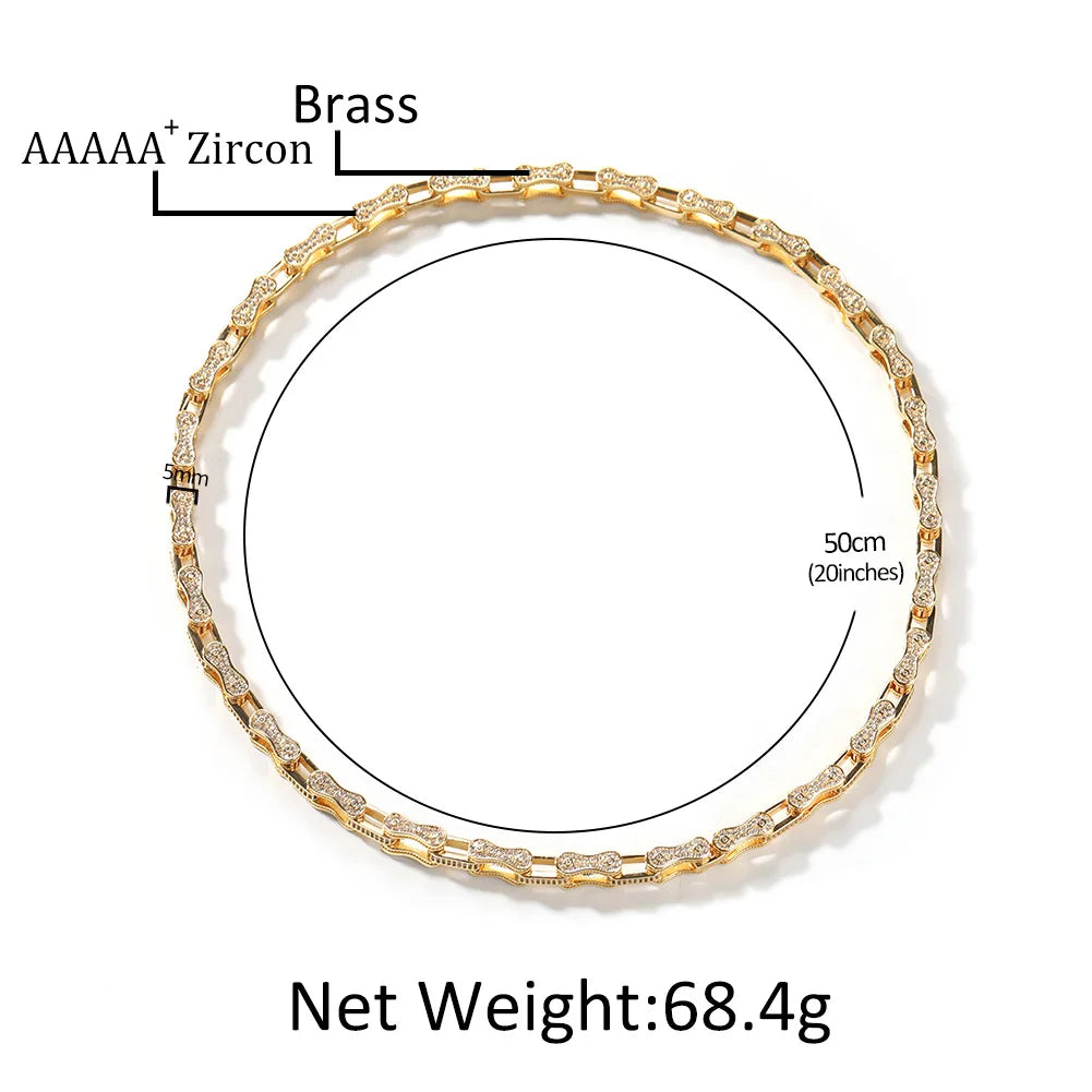 REBEL New Design 5mm Bicycle Mechanical Chain Iced Out Cz Fantastic Bike Chain Link Fashion Hiphop Necklace Bracelet