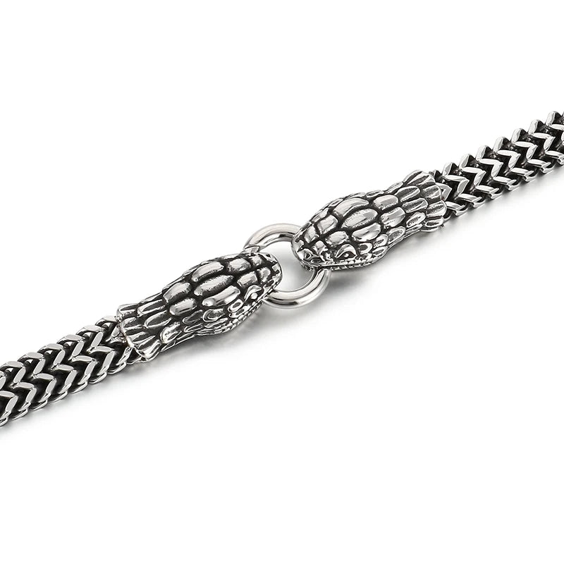 VIKING Mens Punk Snake Chain Bracelet & Necklace – Silver Stainless Steel