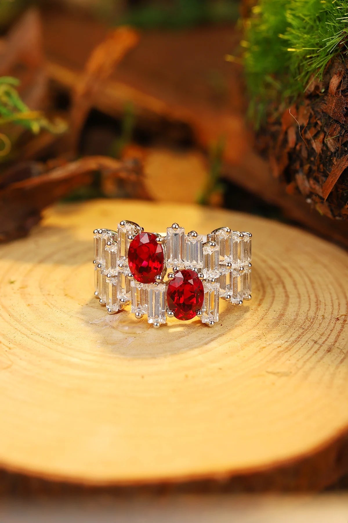 Gemfiori Jewelry Trendy High Quality S925 Silver Cultivated Ruby Ring Unisex Engagement Ring for Wedding Party or Gift