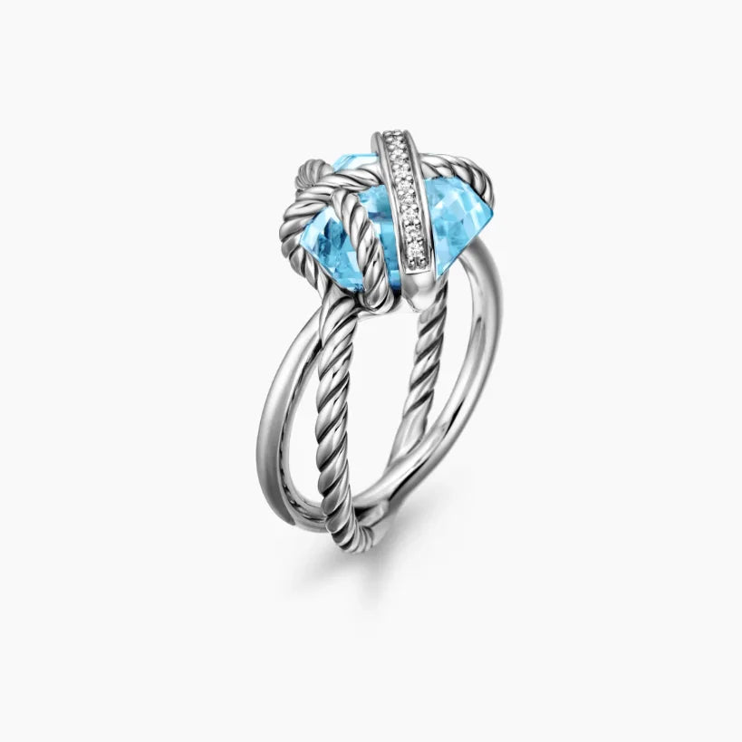 FASHIONISTA DY High-Quality Silver-Plated 11mm Hexagonal Diamond-Set Ring, Silver-Plated Colored Gemstone Inlaid Ring, Jewelry