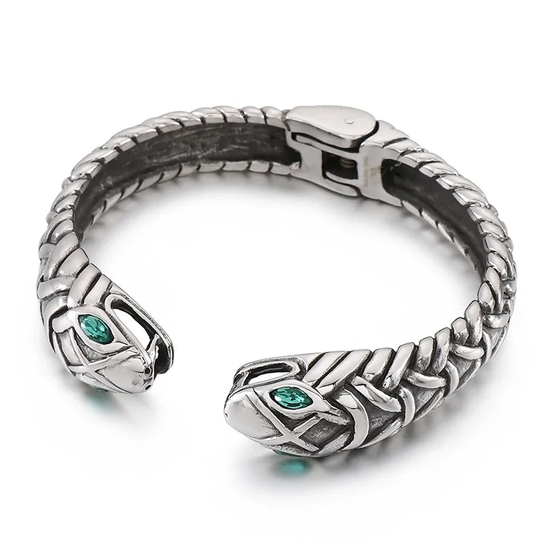 REBEL VIKING Snake Charm Cuff Bangle – Silver Stainless Steel