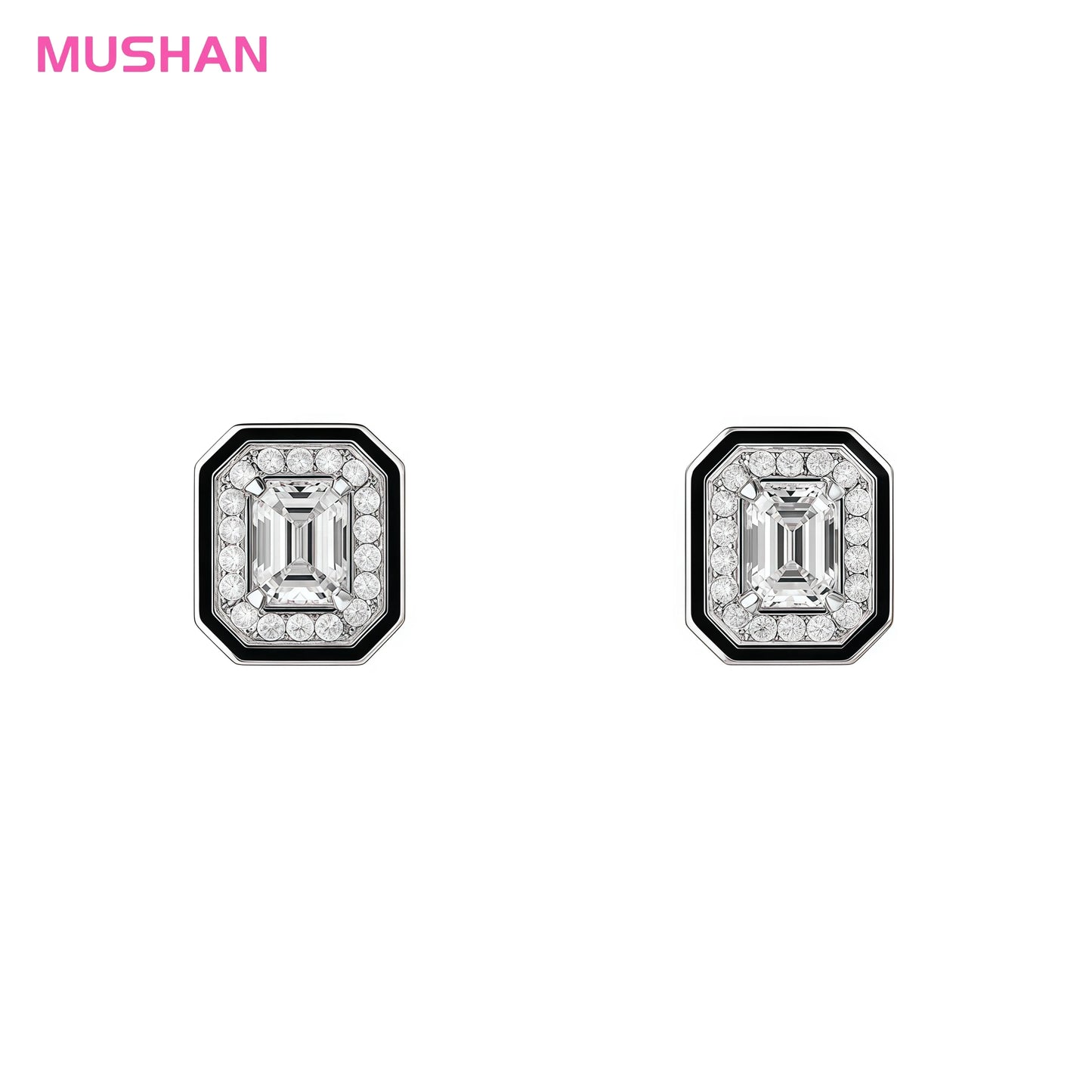 MUSHAN Jewelry Factory S925 Silver Earrings Luxury Brand Designer High Carbon Diamond with Black Enamel Stud Earrings for Women