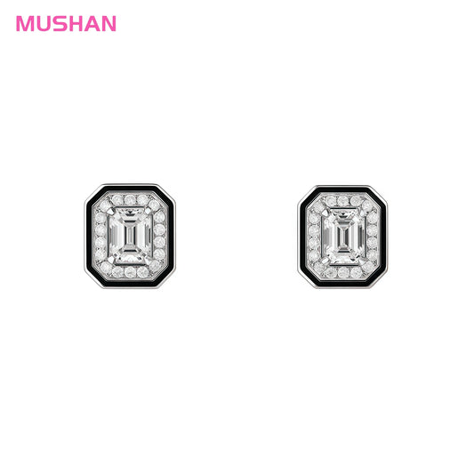 MUSHAN Jewelry Factory S925 Silver Earrings Luxury Brand Designer High Carbon Diamond with Black Enamel Stud Earrings for Women
