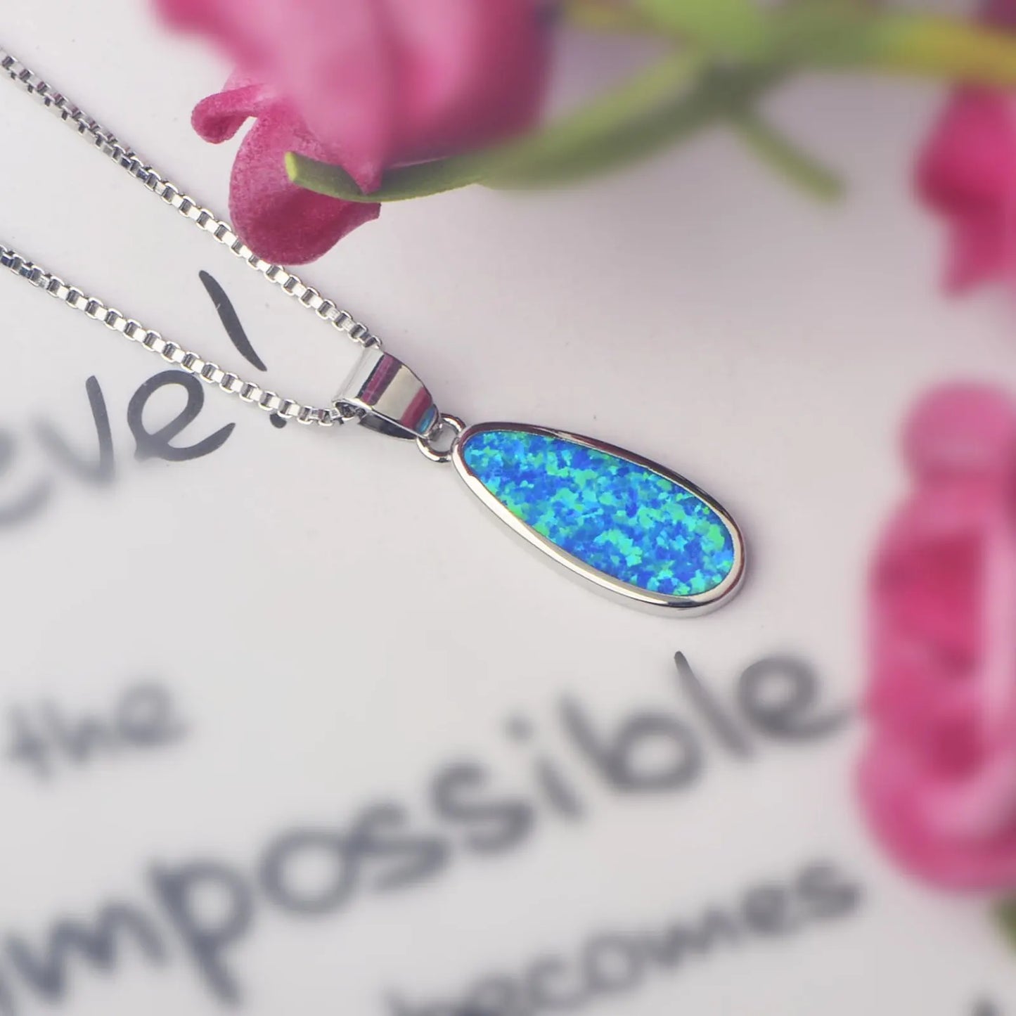 Tiktok Ins Hot Trend Blue Copper Opal Water Drop Necklace-Dainty Silver Plated Chains Pendant Jewelry for Women's Anniversary