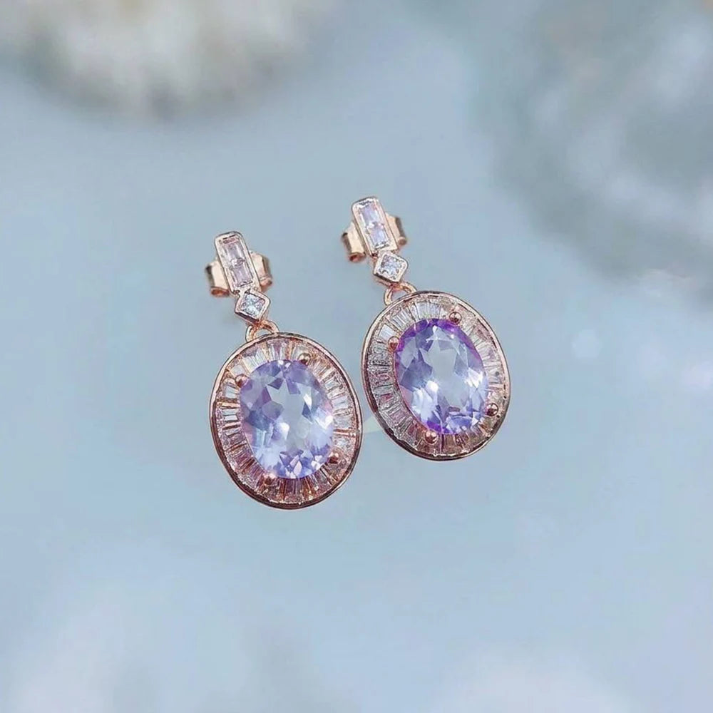Gioiellieri Natural Lavender Amethyst Stud Earrings for Women with S925 Sterling Silver 925 Stamped Earth Mined VVS1 Purple Gemstone Jewelry
