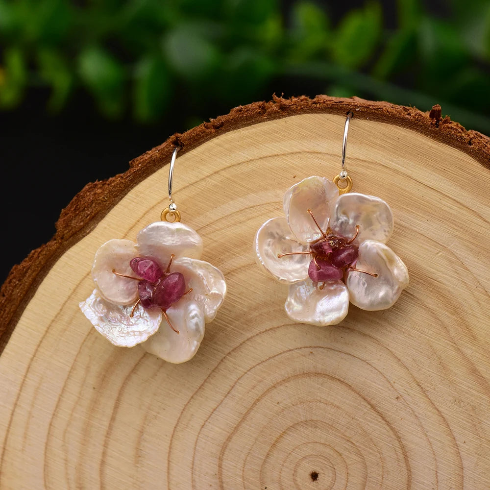 New Jewelry Yiwu Wholesale Natural Baroque Pearl Stud for Women Flower Earrings Korean Wholesale Bulk 18K Gold Plated Jewelry