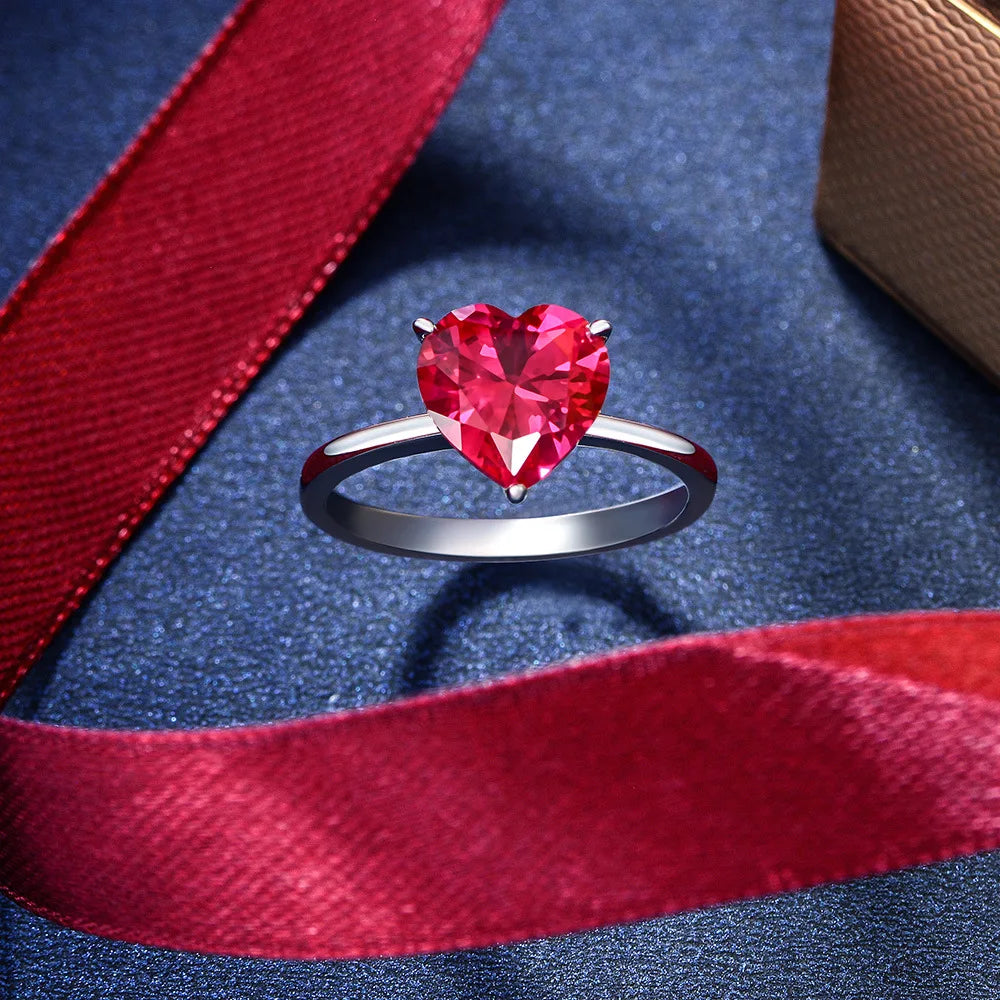 Silverelli | 925 Silver Heart-Shaped Zircon Ring | 10×10mm | Platinum Plated | 6 Colours