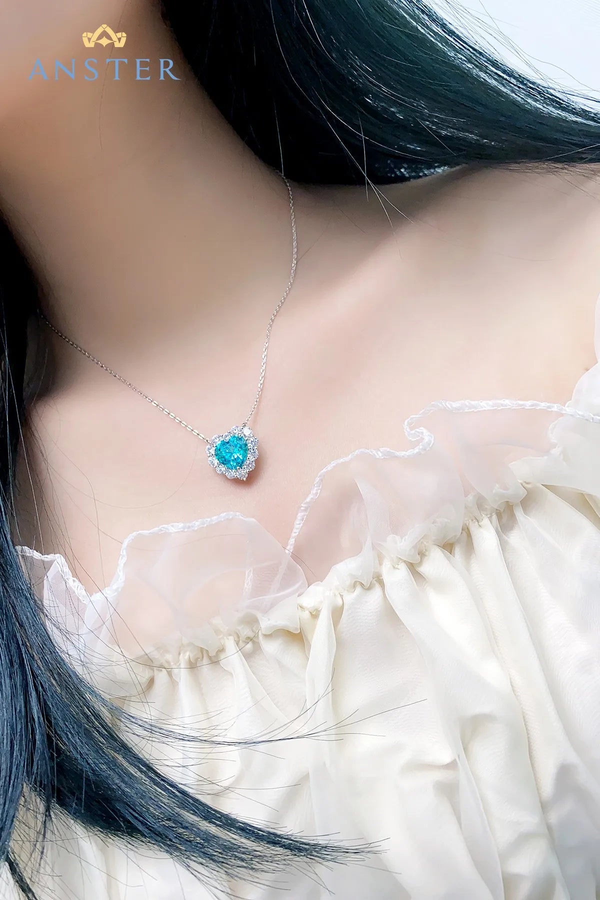 Gemfiori 925 Sterling Silver Christmas Blue Diamonds Pendant Necklace Rhodium Plated Lab Created Paraiba Necklaces Gift for Her